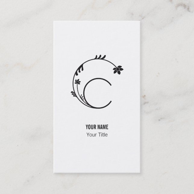 CUTE FLOWER MONOGRAM LETTER C WHITE BUSINESS CARD (Front)