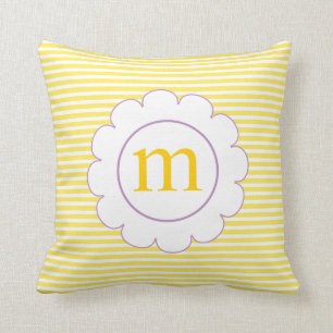 Cute Flower Monogram Stripes Yellow Purple White Cushion