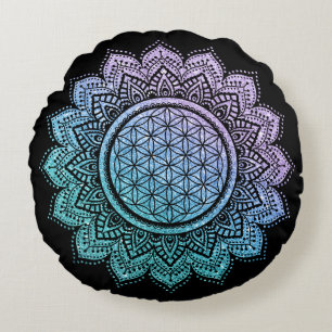 Cute flower of life Mandala glitter meditation Round Cushion