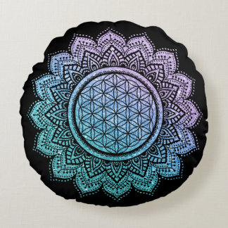 Cute flower of life Mandala glitter meditation Round Cushion