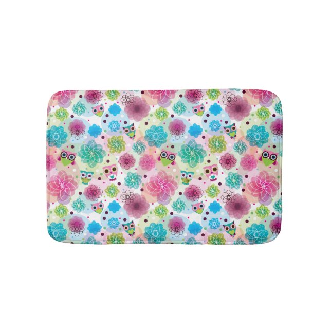Cute flower owl background pattern bath mat (Front)
