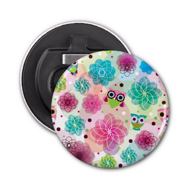 Cute flower owl background pattern bottle opener (Front)