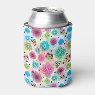 Cute flower owl background pattern can cooler