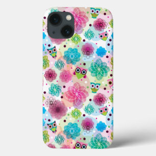Cute flower owl background pattern iPhone 13 case