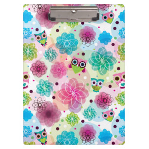 Cute flower owl background pattern clipboard