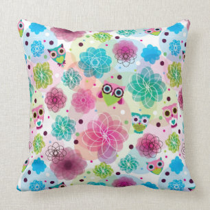 Cute flower owl background pattern cushion