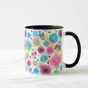 Cute flower owl background pattern mug