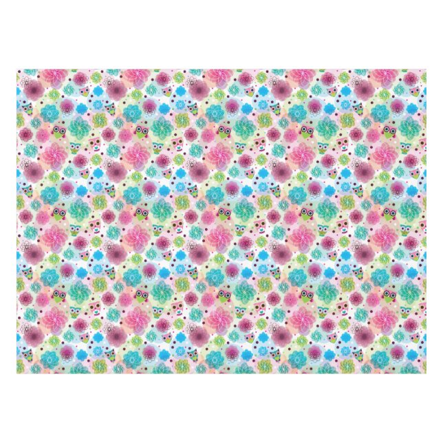 Cute flower owl background pattern tablecloth (Front (Horizontal))