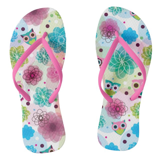 Cute flower owl background pattern thongs (Footbed)