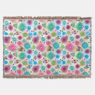 Cute flower owl background pattern throw blanket