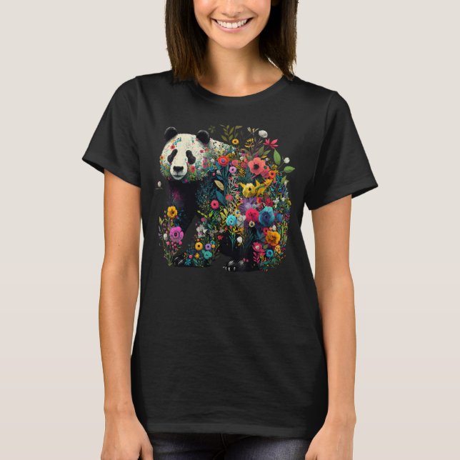 Cute Flower Panda on summer Floral Panda 1 T-Shirt (Front)