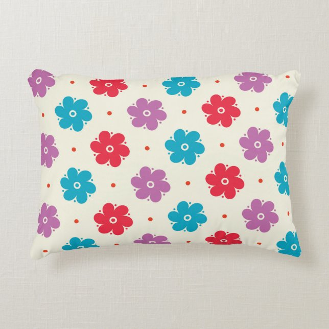 Cute Flower Pattern on White Decorative Cushion (Front)
