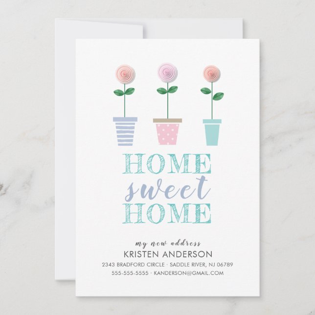 Cute Flower Pots New Address Moving Announcement (Front)