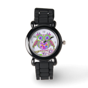 Cute Flower Power Owl watch