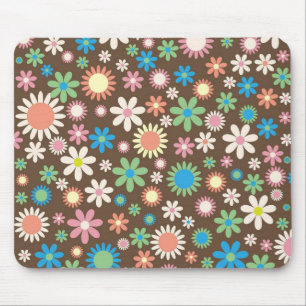 Cute Flower Power Pattern Brown Mouse Pad