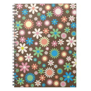 Cute Flower Power Pattern Brown Notebook