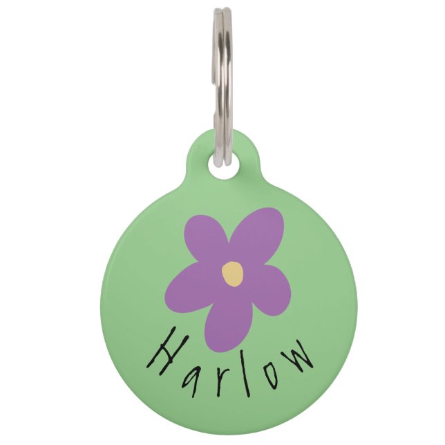 Cute Flower Power Personalised Dog ID Tag  (Front)