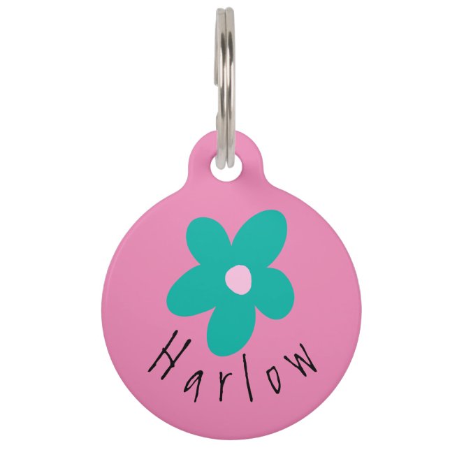 Cute Flower Power Personalised Dog ID Tag  (Front)