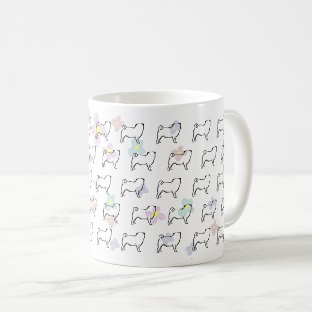 Cute Flower Pug Dog Pattern Mug (Front Right)