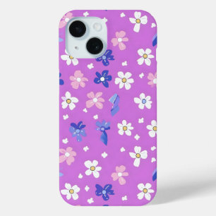 Cute Flower Purple Pattern iPhone 15 Case