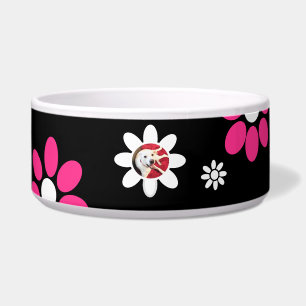 Cute Flower Round Photo Frame of Smiling Dog Pink