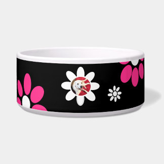 Cute Flower Round Photo Frame of Smiling Dog Pink
