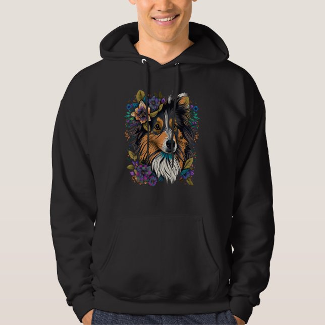 Cute Flower Sheltie summer Floral Shetland Sheepdo Hoodie (Front)