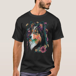 Cute Flower Sheltie summer Floral Shetland Sheepdo T-Shirt