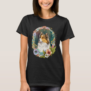 Cute Flower Sheltie summer Floral Shetland Sheepdo T-Shirt