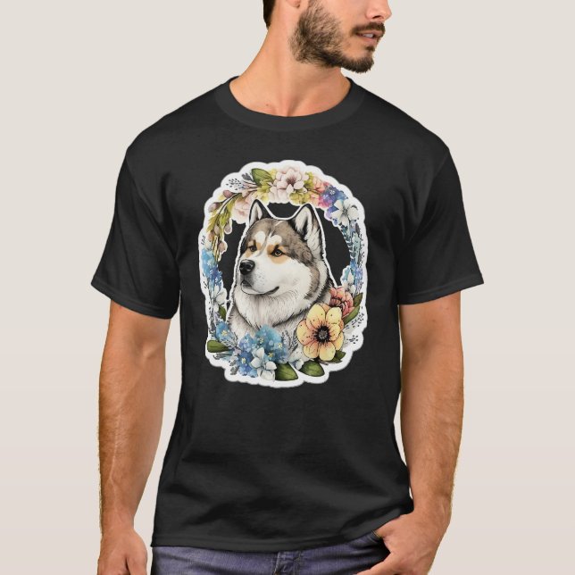 Cute Flower summer Floral Alaskan Malamute 1 T-Shirt (Front)