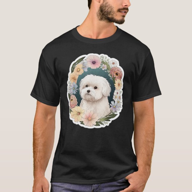 Cute Flower summer Floral Maltese dog T-Shirt (Front)