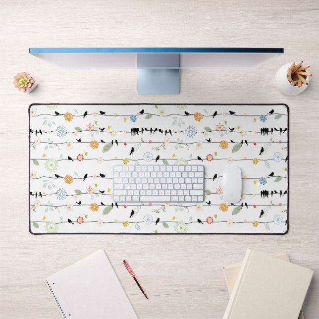 Cute Flowers and Birds on the Wire Desk Mat (Office 1)