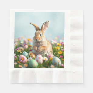 Cute Flowers and Bunny Easter Party Napkin