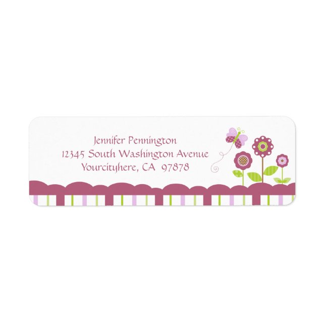 Cute flowers and butterfly return address label (Front)