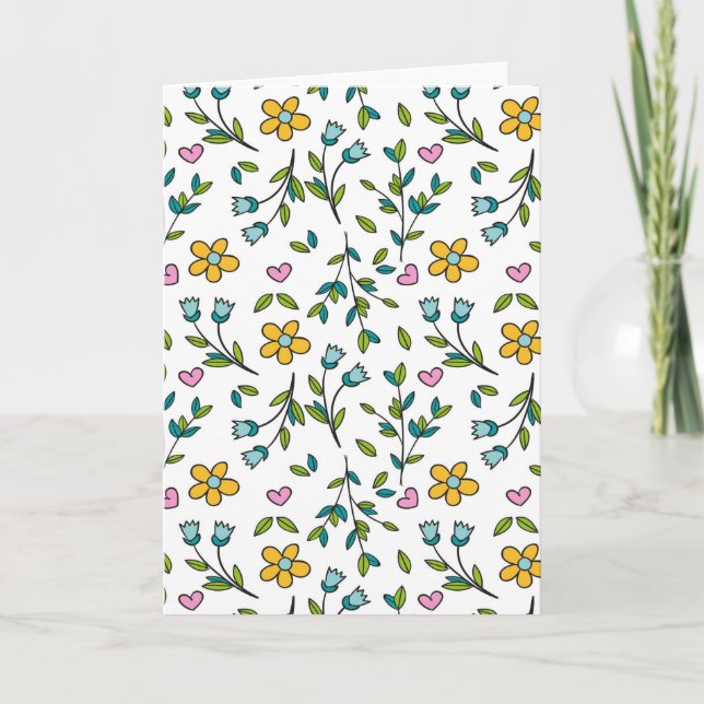 Cute Flowers and Hearts Light Pattern Card (Front)