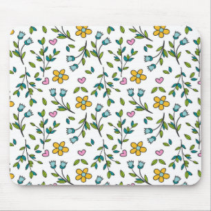 Cute Flowers and Hearts Light Pattern Mouse Pad