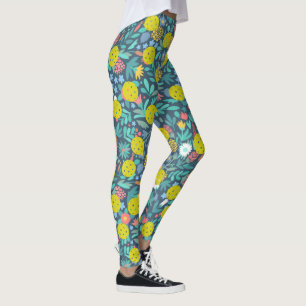 Cute Flowers And Leaves Fun Colourful Pickleball Leggings