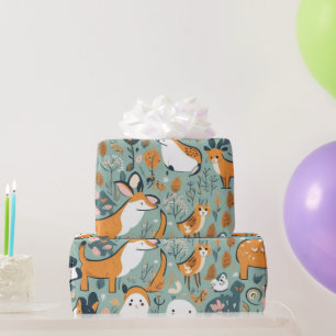 Cute flowers animals pattern Wrapping Paper