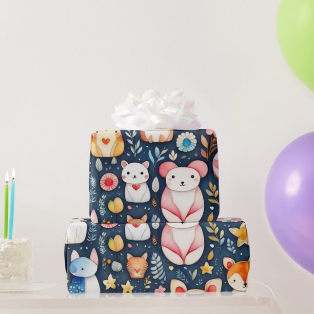 Cute flowers animals   Wrapping Paper (Party Gifts)