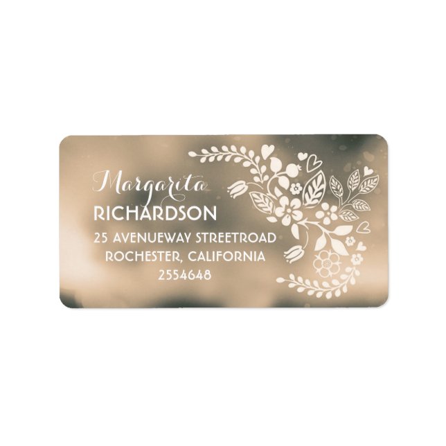 cute flowers beige brown wedding address labels (Front)