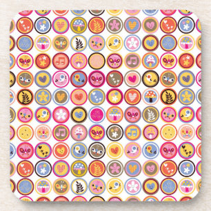 cute flowers, birds, hearts pattern coaster