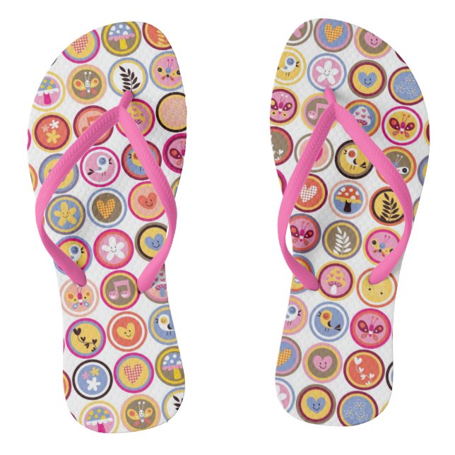 cute flowers, birds, hearts pattern thongs (Footbed)