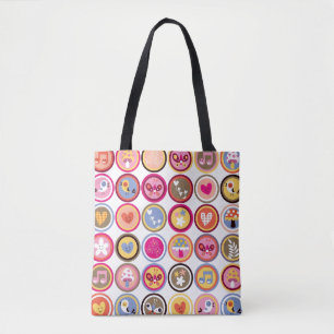 cute flowers, birds, hearts pattern tote bag