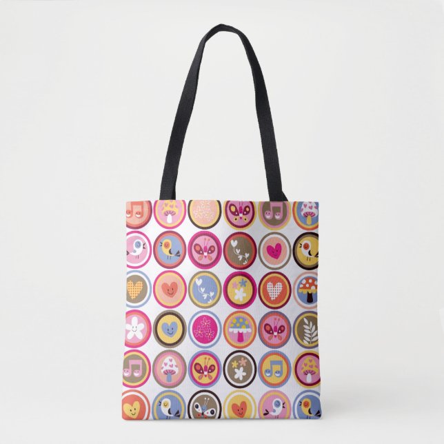 cute flowers, birds, hearts pattern tote bag (Front)
