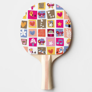 cute flowers, birds, hearts squares pattern ping pong paddle
