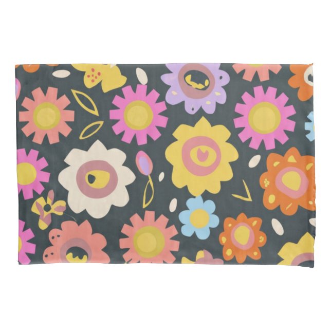 Cute flowers black backround pillowcase (Front)