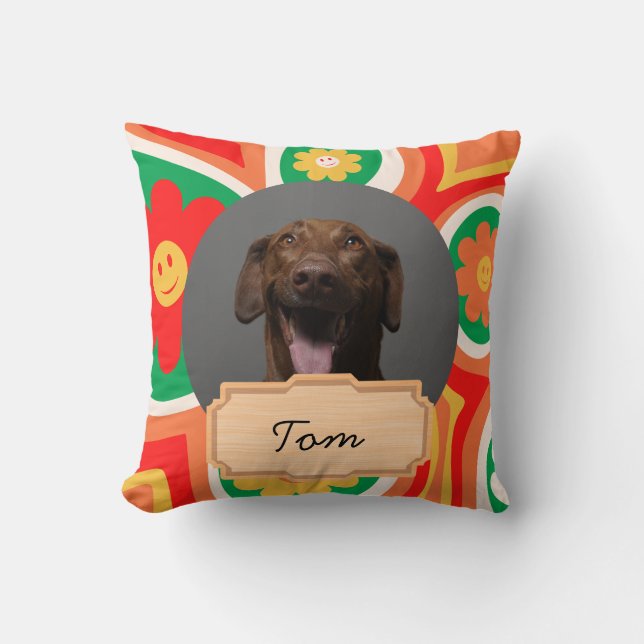 Cute Flowers christmas holiday Custom Dog Photo Cushion (Front)