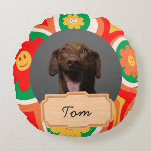 Cute Flowers christmas holiday Custom Dog Photo Round Cushion