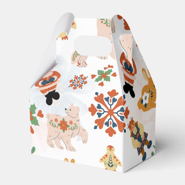 Cute Flowers Christmas Pattern with Santa Favour Box (Front Side)