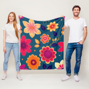Cute Flowers Colourful Floral Fleece Blanket